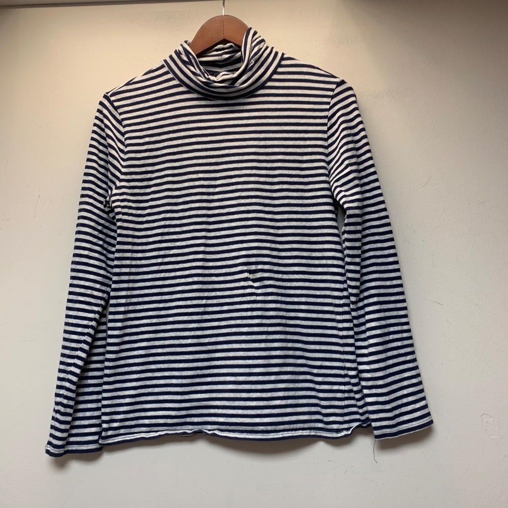Gap Turtleneck Top Womens Large Navy White Excellent Striped Long Sleeve Cotton